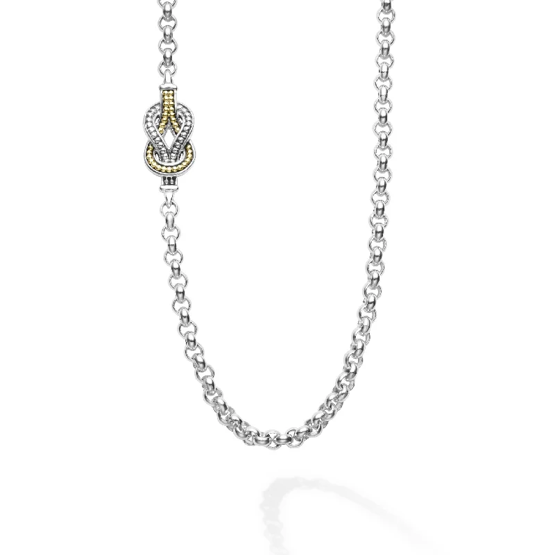 Modern Gold Necklace-Newport Four Station Two-Tone Knot Necklace