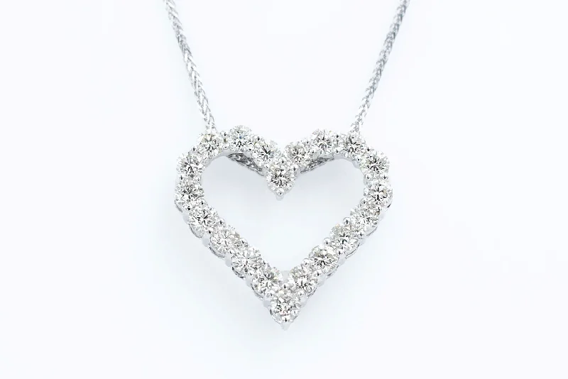 Chic Silver Necklace-2 ct Diamond Heart Necklace