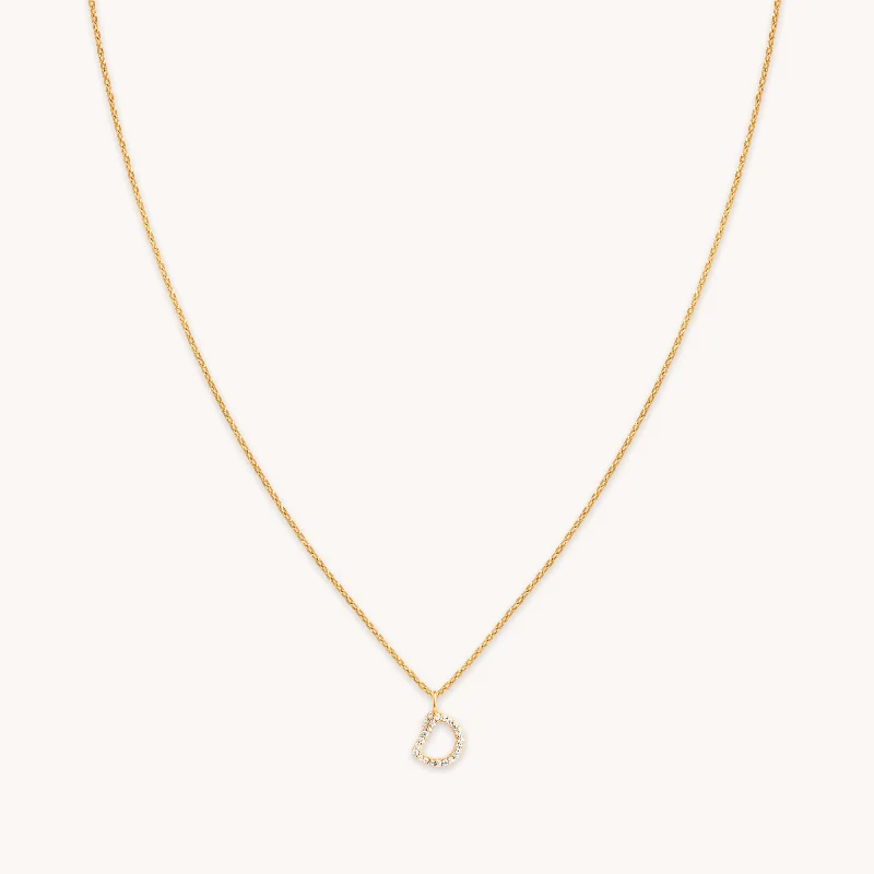 Double Pendant Necklace-D Initial Pavé Pendant Necklace in Gold