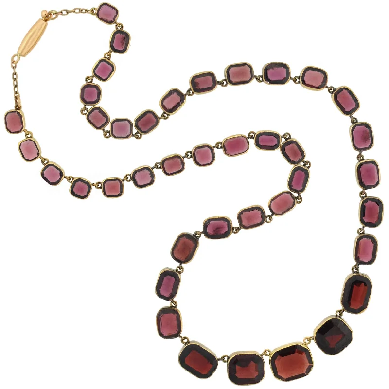 Dainty Diamond Necklace-Victorian 14kt Faceted Garnet Link Collar Necklace 15.5"