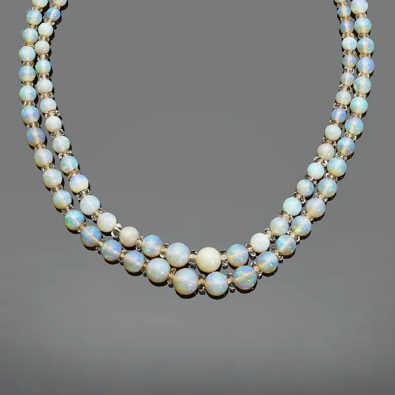 Multi-Layer Necklace for Women-Art Deco Platinum Two Strand Graduated Opal Necklace