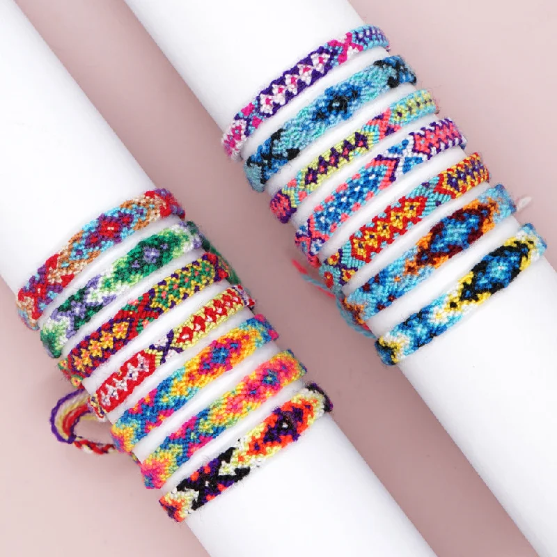 Stackable Bracelet Set-Bohemian Geometric Color Block Rope Tassel Women's Bracelets