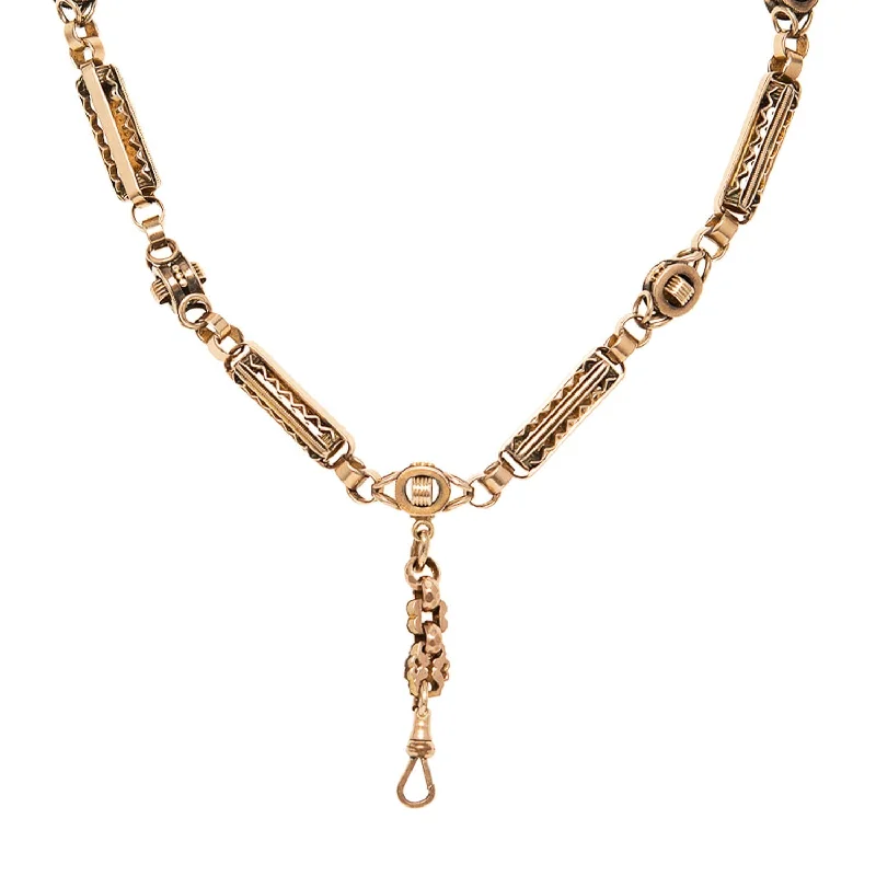 Gold Rope Necklace-Victorian 14k Fancy Link Watch Chain Necklace 45.8g