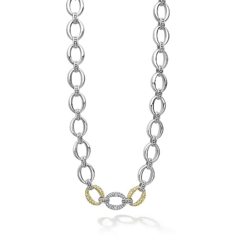 Heart Shaped Gold Necklace-Caviar Lux Single Station Diamond Link Necklace