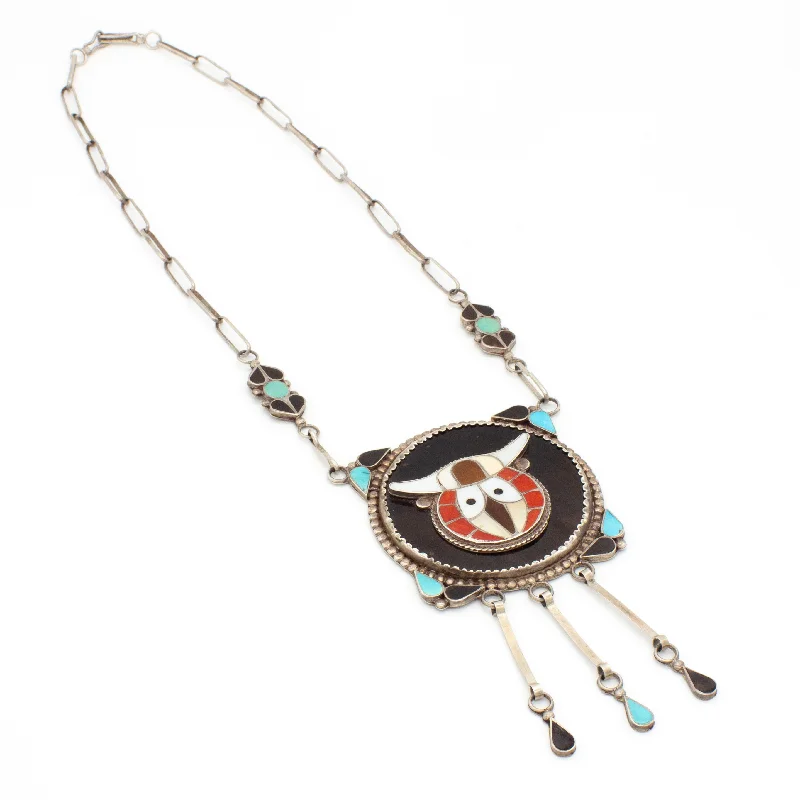 Butterfly Necklace for Women-Zuni Handmade Inlay Sterling Silver Owl Necklace Hallmark M&R