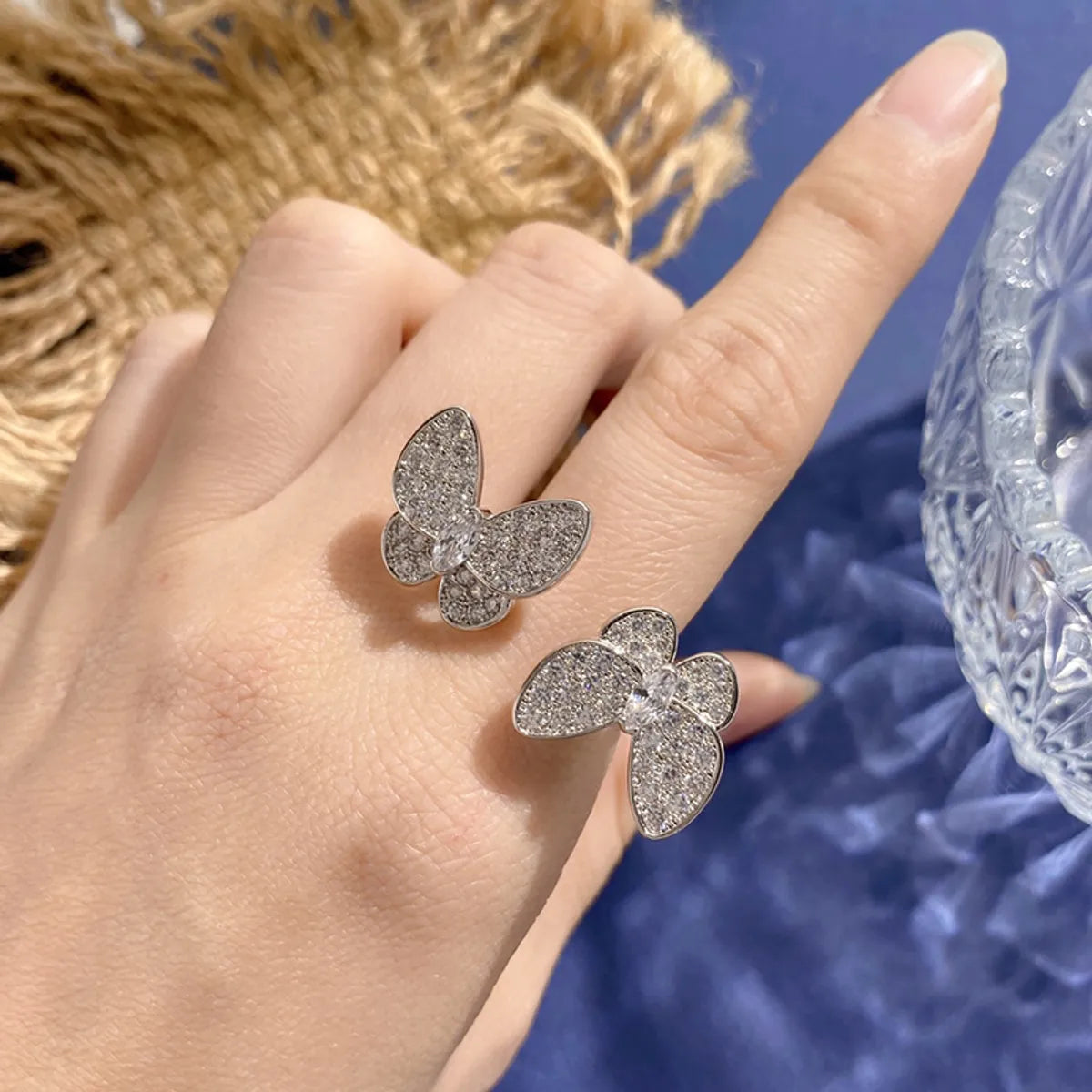 Vintage Gold Ring-Wholesale Simple Style Butterfly Copper Plating Inlay 18K Gold Plated Zircon Open Rings