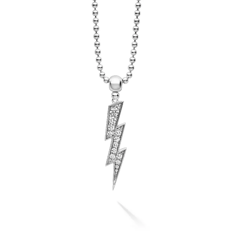 Gold Rope Necklace-Caviar Spark Large Lightning Bolt Diamond Pendant Necklace