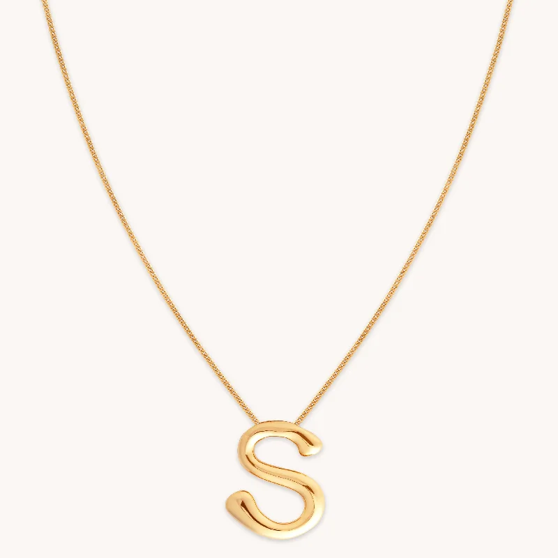 Multi-Color Necklace-S Initial Bold Pendant Necklace in Gold