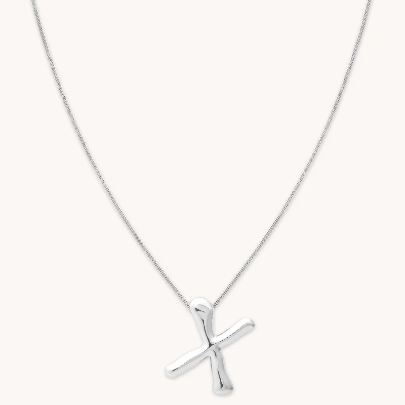 Elegant Choker Necklace for Weddings-X Initial Bold Pendant Necklace in Silver