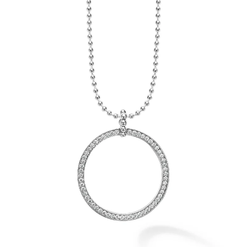 Elegant Crystal Pendant Necklace-Caviar Spark Large Diamond Circle Pendant Necklace