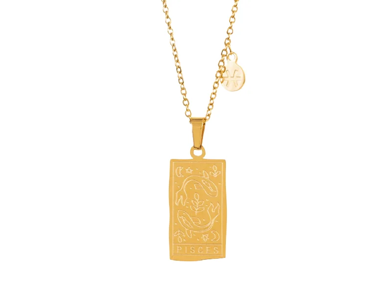 Gold Rope Chain Necklace-Pisces Zodiac Pendant Necklace