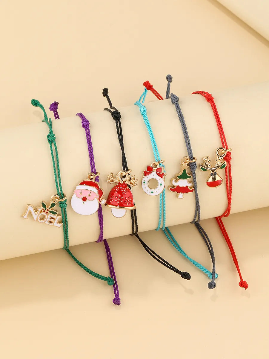 Silver Bangle with Diamonds-Cute Simple Style Christmas Hat Christmas Tree Santa Claus Alloy Enamel Plating Christmas Women's Bracelets