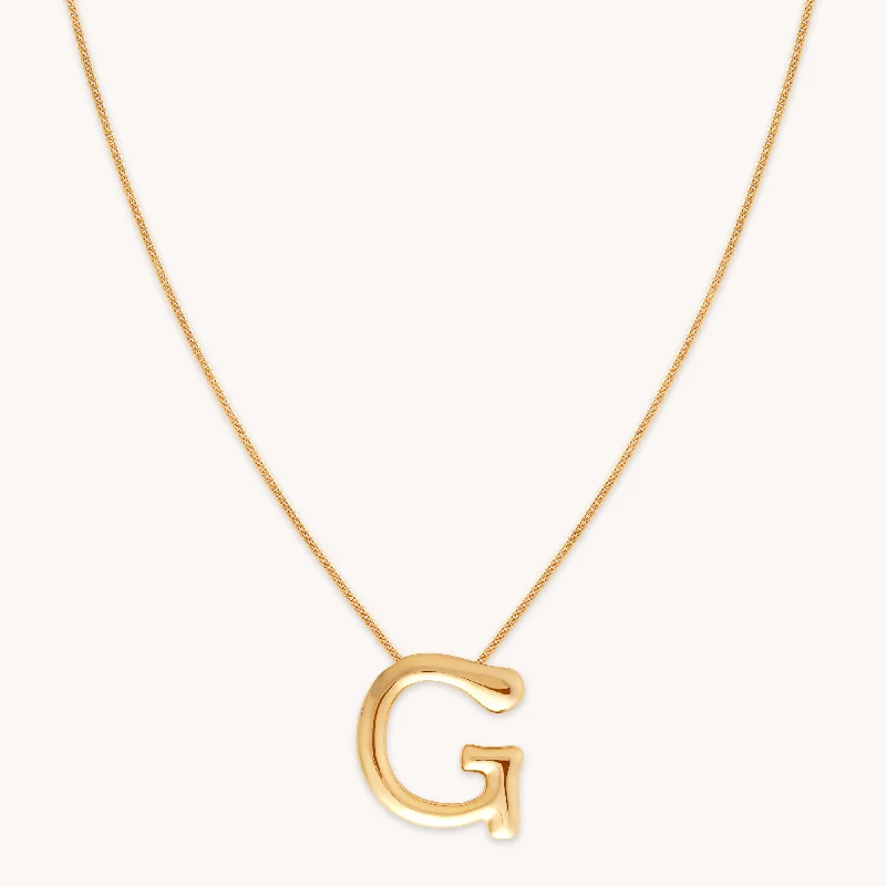 Geometric Crystal Necklace-G Initial Bold Pendant Necklace in Gold