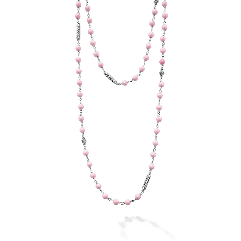 Unique Gold Pendant Necklace-Caviar Icon Long Pink Ceramic Beaded Necklace