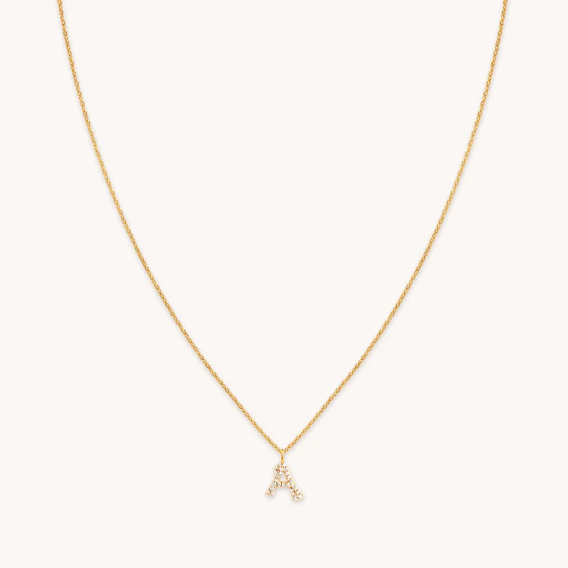 Minimalist Gold Necklace-A Initial Pavé Pendant Necklace in Gold