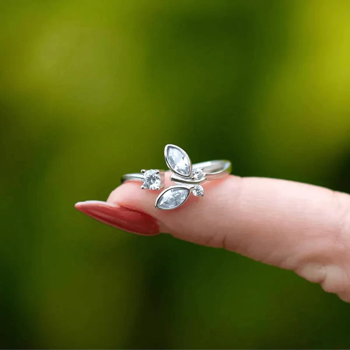 Engagement Ring with Emerald-Sterling Silver Butterfly Open Rings