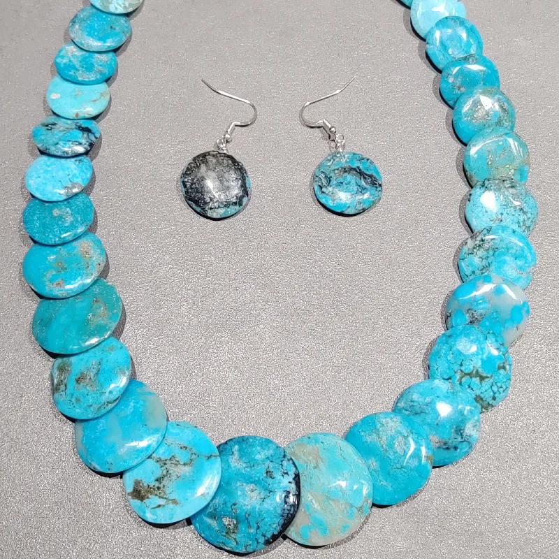 Trendy Layered Necklace-Joe and Joan Garcia Kewa Turquoise Necklace-Earrings Set - Handmade Native American