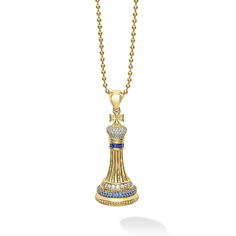 Custom Gold Charm Necklace-Rare Wonders Blue Sapphire and Diamond King Pendant Necklace