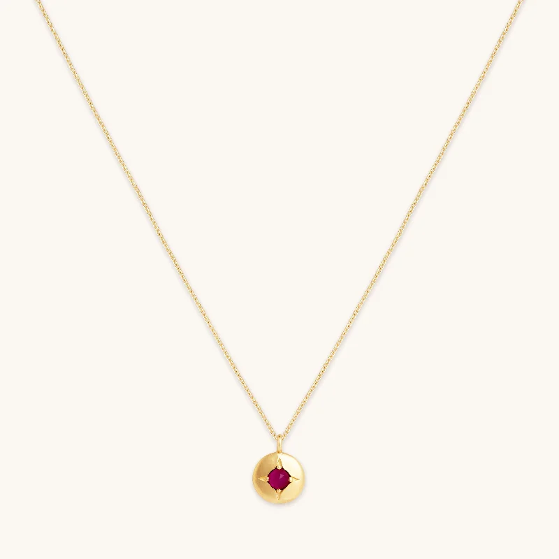 Fashion Bar Necklace-July Ruby Birthstone Necklace in Solid Gold