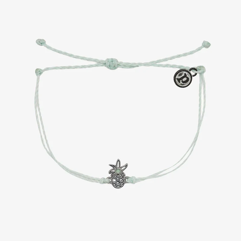 Fashionable Silver Cuff Bracelet-Open Pineapple Charm