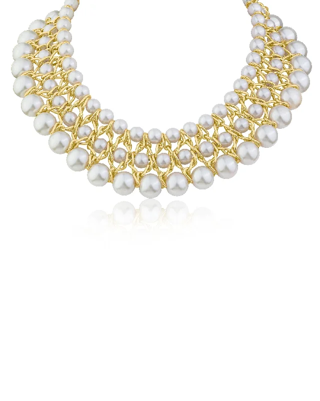 Designer Silver Necklace-Triple Row Pearl Necklace