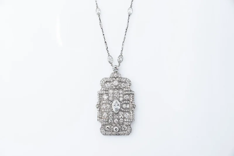 Geometric Gold Necklace-Vintage Art Deco Style Diamond and Platinum Necklace.