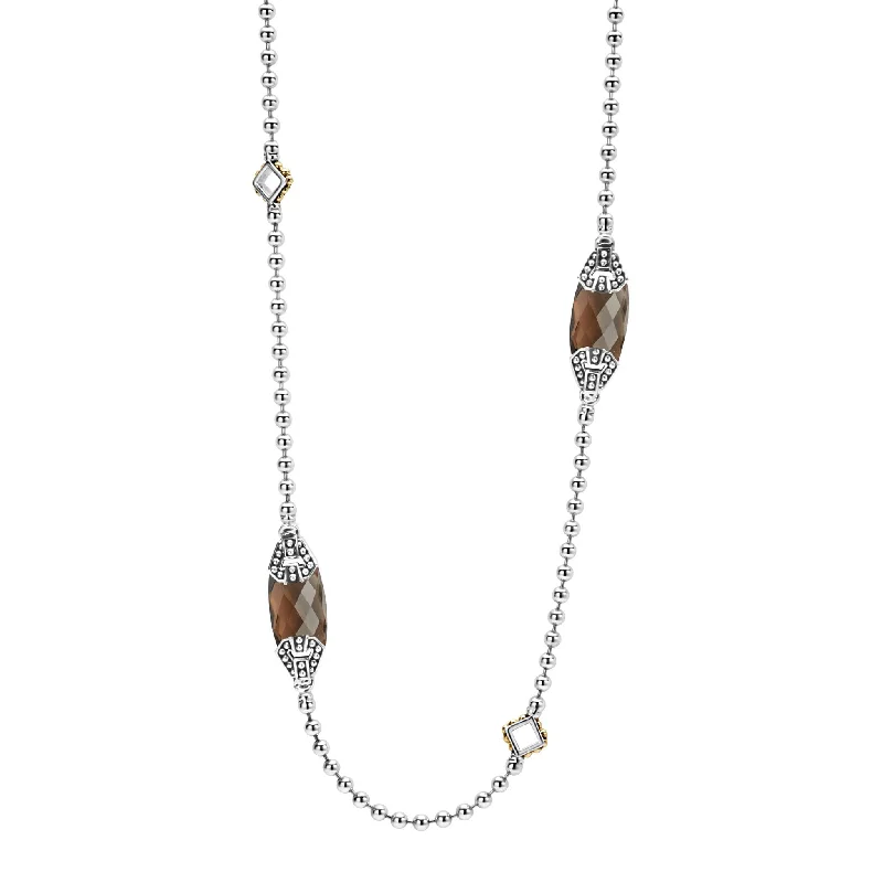 Fashion Gemstone Necklace-Caviar Color Six Station Smokey Quartz Necklace