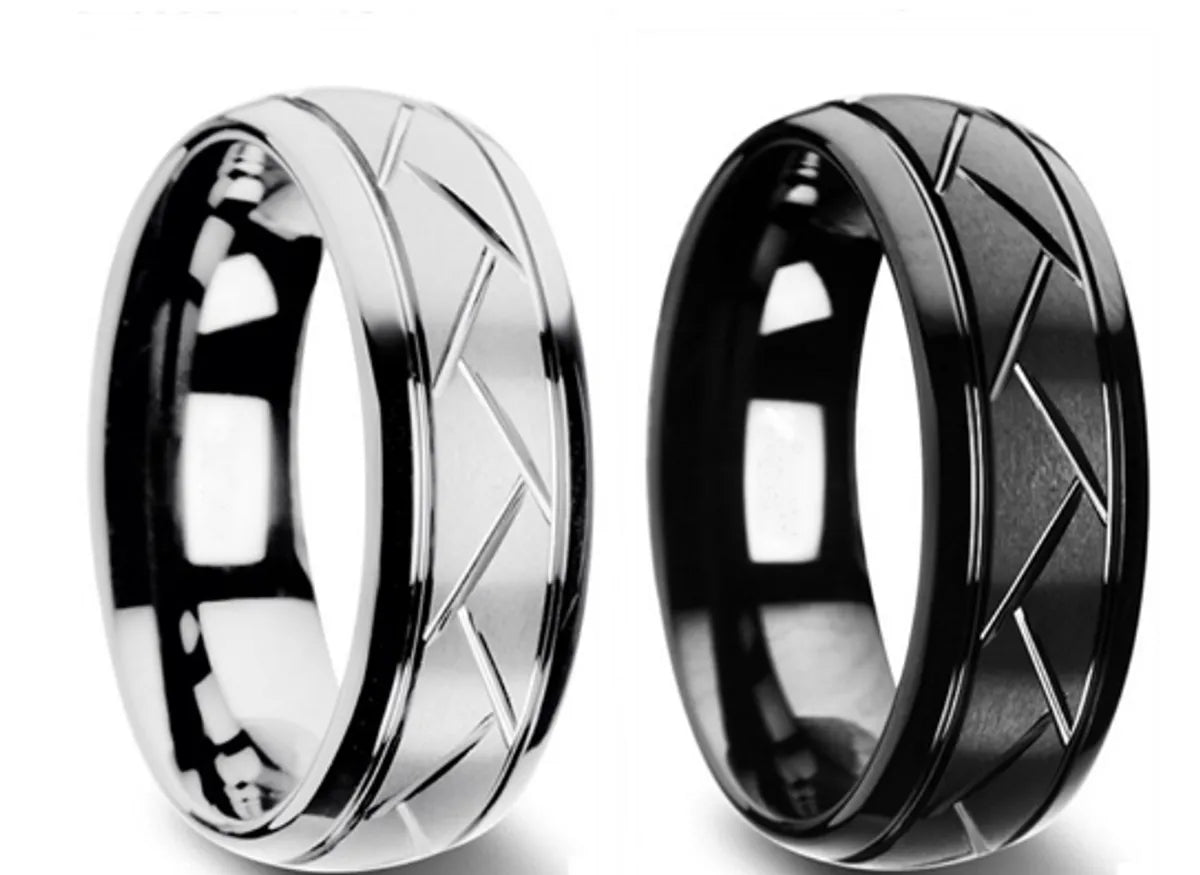 Platinum Wedding Band-Simple Style Lines Stainless Steel Unisex Rings