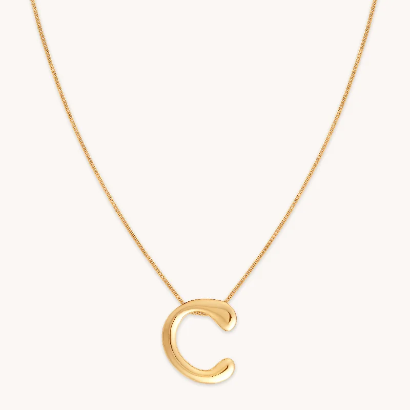 White Diamond Necklace-C Initial Bold Pendant Necklace in Gold