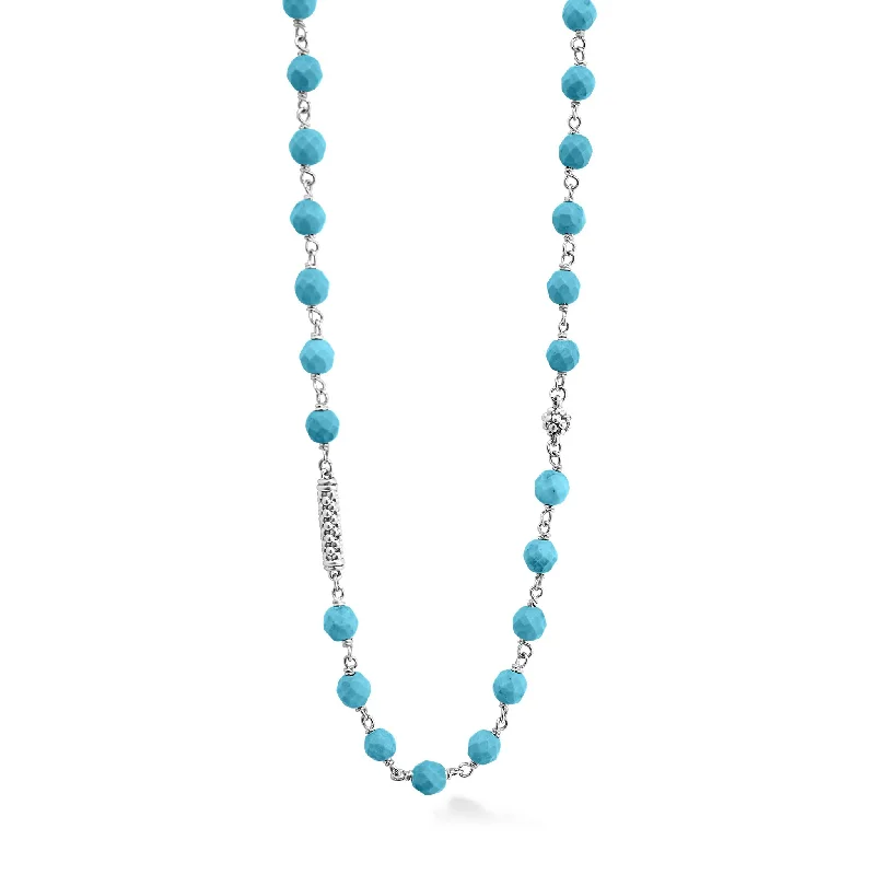 Simple Diamond Necklace-Caviar Icon Long Turquoise Beaded Necklace