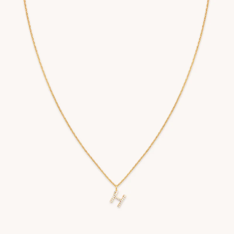 Sapphire Pendant Necklace-H Initial Pavé Pendant Necklace in Gold