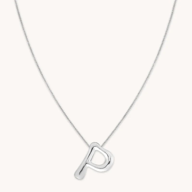 Dainty Silver Necklace-P Initial Bold Pendant Necklace in Silver