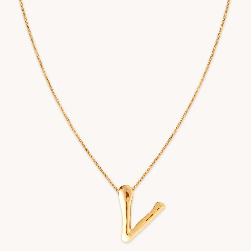 Gold Statement Necklace-V Initial Bold Pendant Necklace in Gold