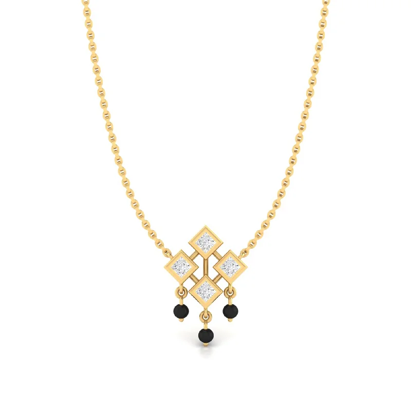 Crystal Charm Necklace-Four Square Mangalsutra Gold Necklace with Lab Grown Diamonds