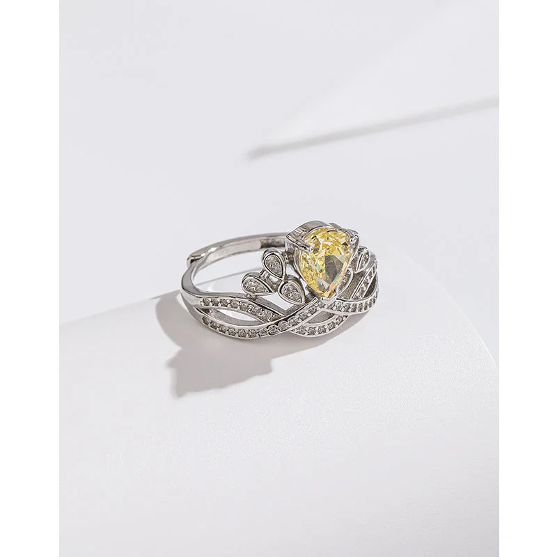 Yellow Diamond High Carbon Rhinestone Ring 925 Silver Tc45