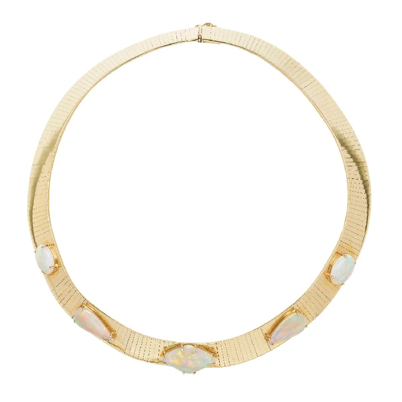 Vintage Silver Necklace-Estate 14k Opal Collar Style Choker Necklace