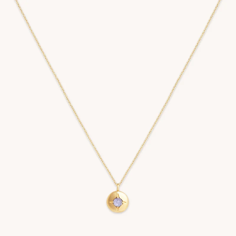 Pearl Drop Necklace-December Tanzanite Birthstone Necklace in Solid Gold