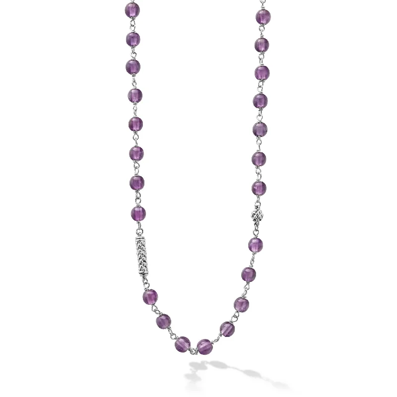 Modern Crystal Necklace-Caviar Icon Long Amethyst Beaded Necklace