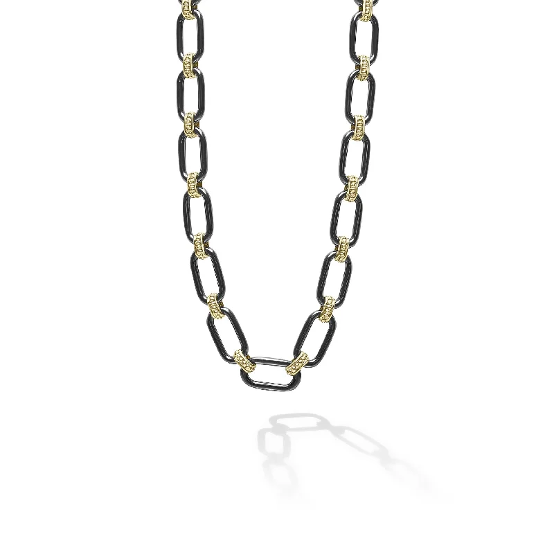 Stylish Diamond Necklace-Signature Caviar 18K Gold and Black Ceramic Link Necklace | 6mm