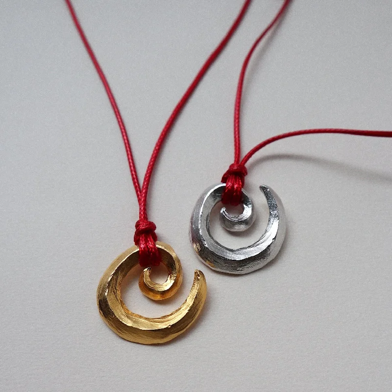 Layered Heart Pendant Necklace-'Possibility' Swirl Red Cord Necklace