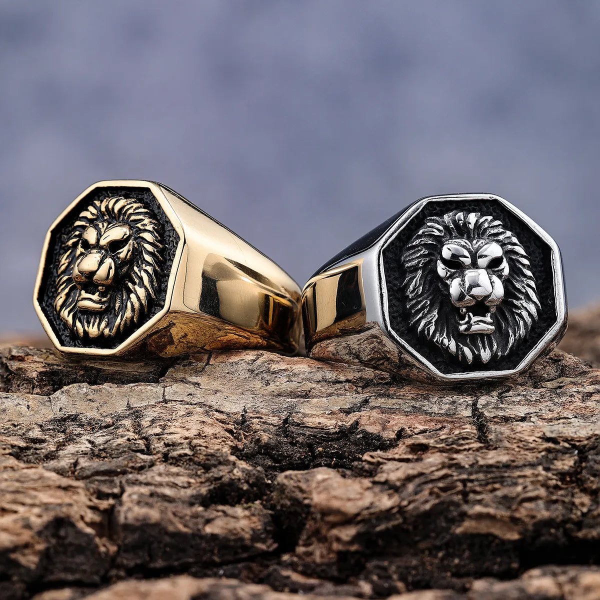 Large Diamond Ring-Hip-Hop Streetwear Lion Solid Color 304 Stainless Steel Men'S Rings