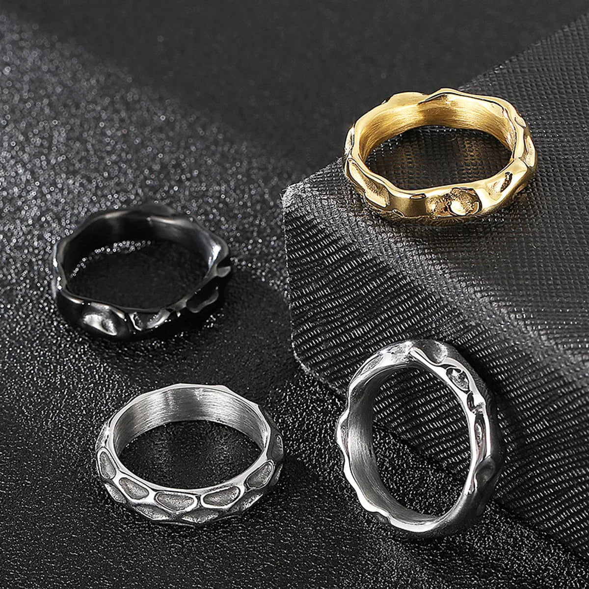 Platinum Promise Ring-Punk Waves Titanium Steel Plating 18K Gold Plated Men'S Rings