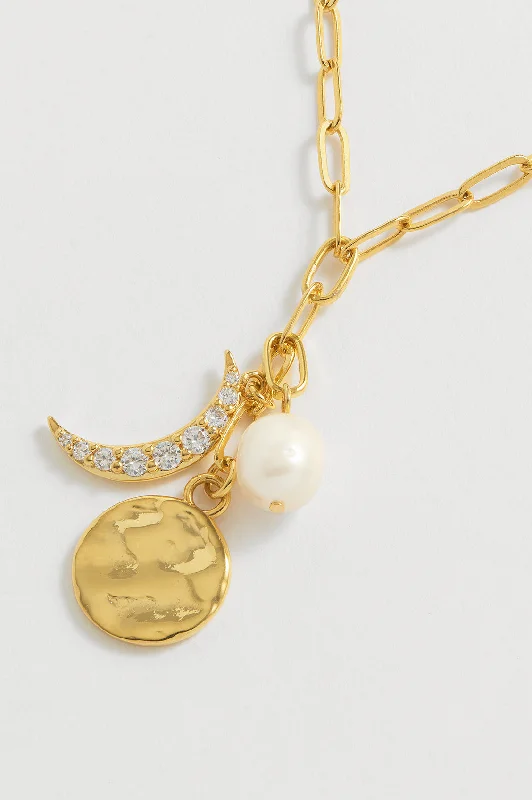 Cute Pendant Necklace-Moon Pearl Coin Drop Necklace