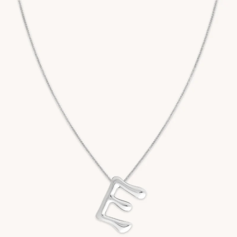 Fashion Pendant Necklace-E Initial Bold Pendant Necklace in Silver