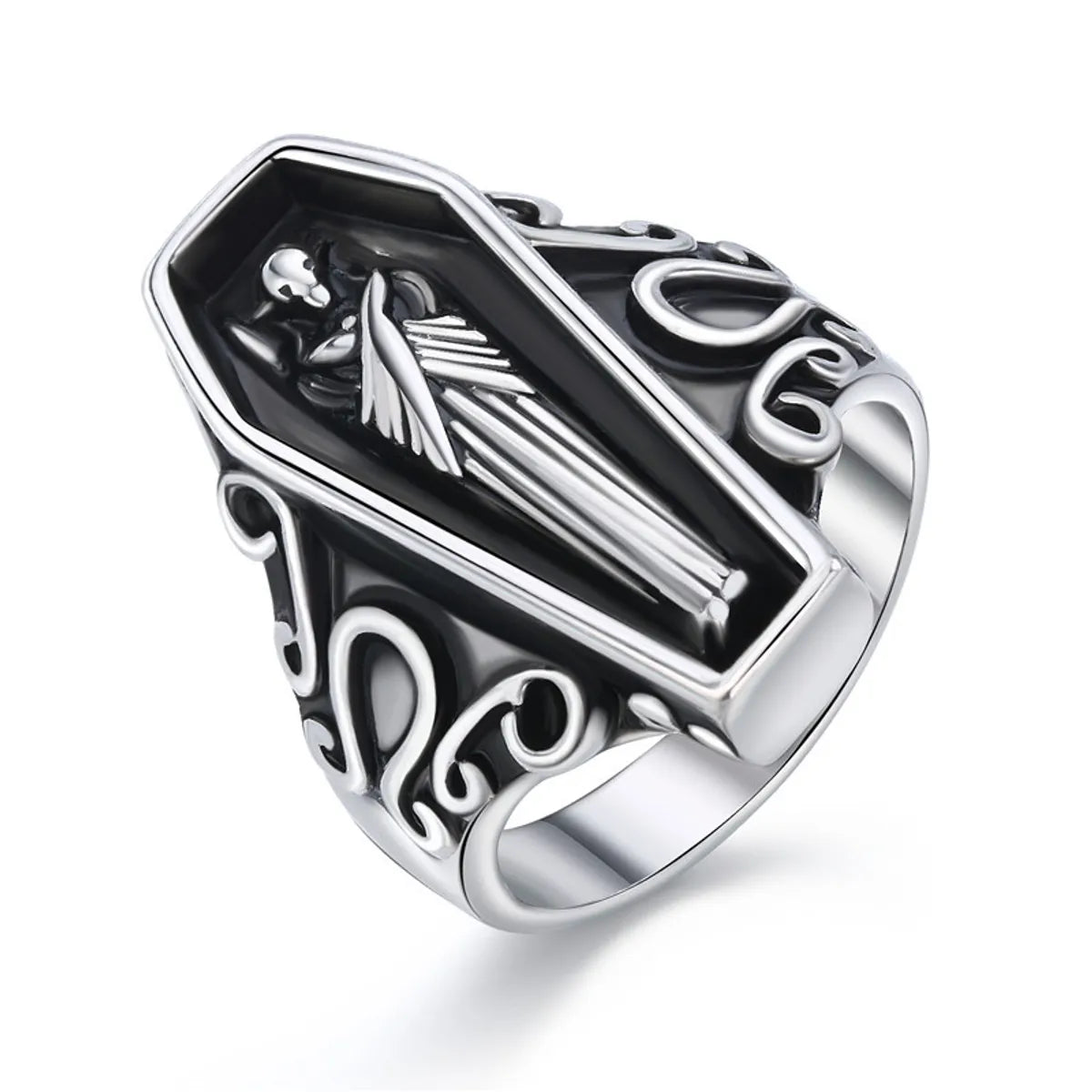 Wedding Band with Diamonds-Punk Three-Dimensional Ancient Silver Ring