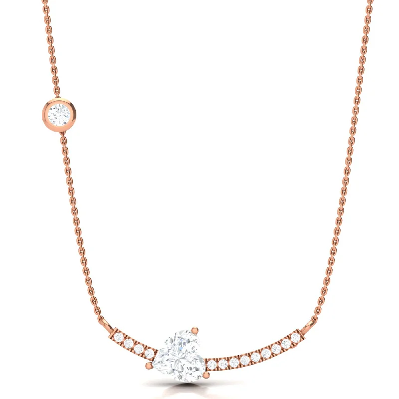 Simple Bar Necklace for Women-Rich Enchantment Heart Necklace with Lab Grown Diamonds