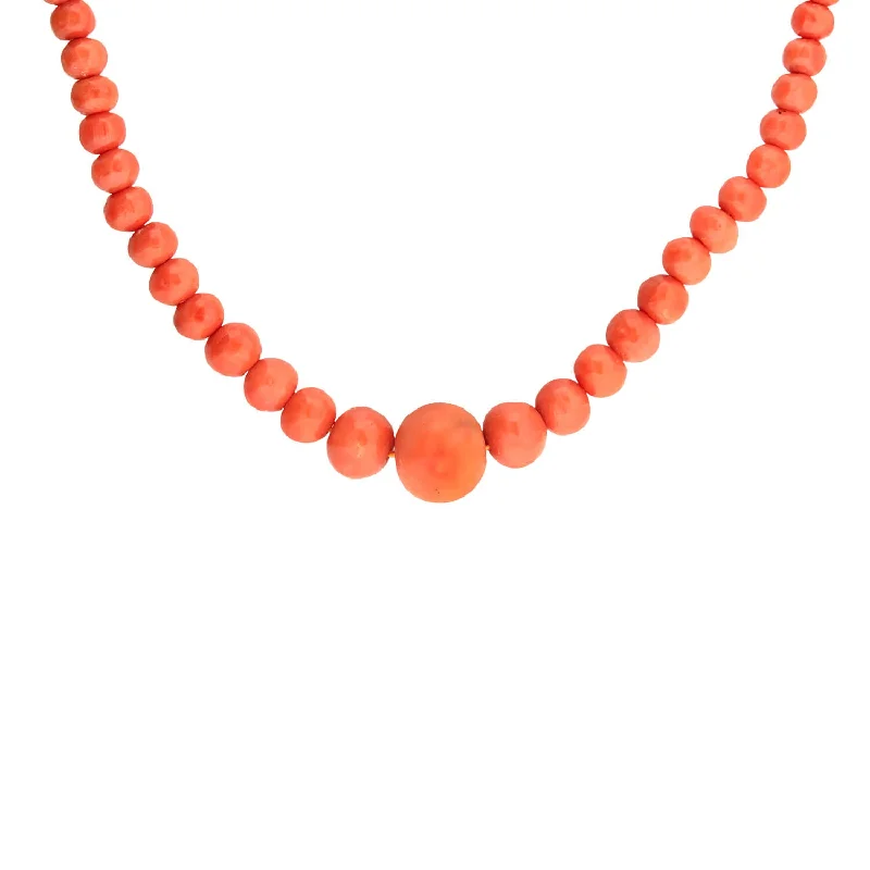 Sparkling Gemstone Necklace-Victorian 9k Graduated Coral Bead Necklace