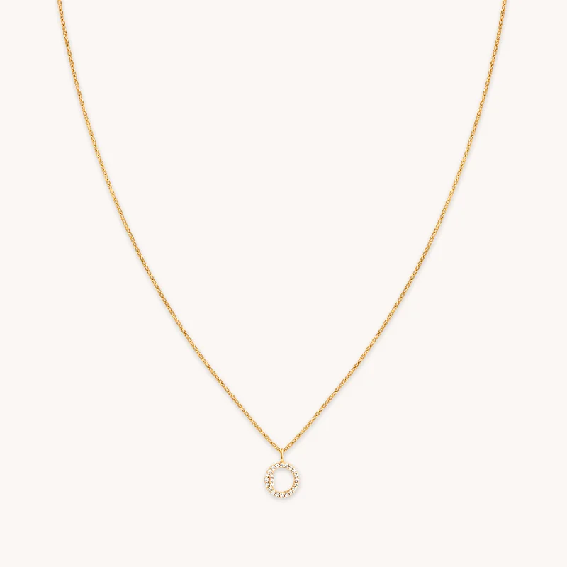 Wedding Necklace for Bride-O Initial Pavé Pendant Necklace in Gold