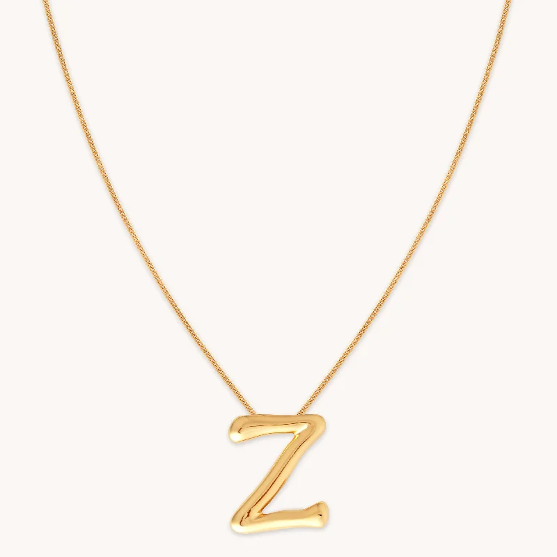 Layered Silver Necklace-Z Initial Bold Pendant Necklace in Gold