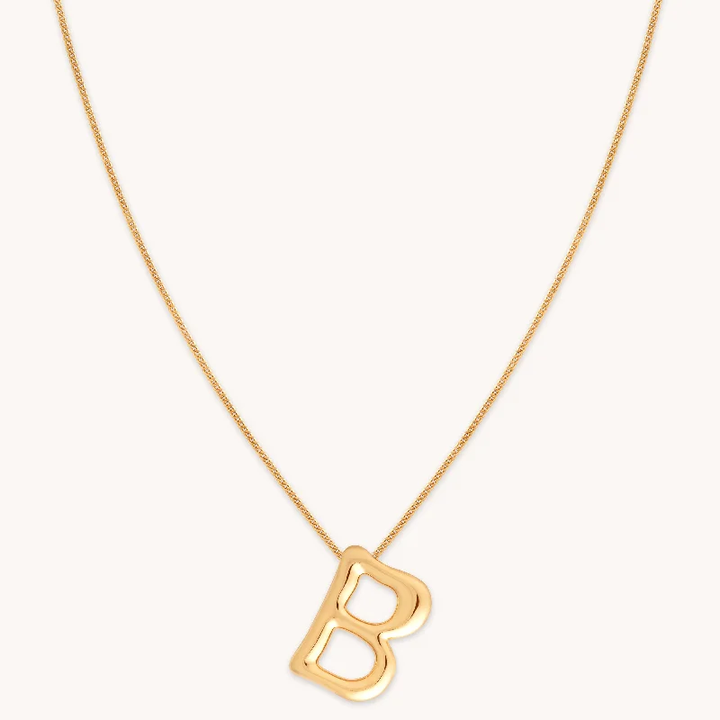 Gold Charm Necklace-B Initial Bold Pendant Necklace in Gold